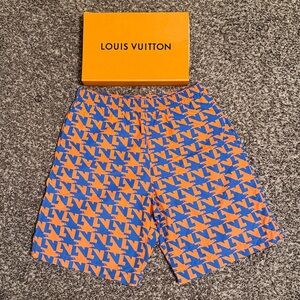 Louis Vuitton Blue and Orange Board Shorts with Lv  Pattern mens medium
